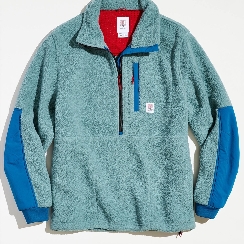Topo Designs Mountain Fleece Pullover Jacket Men’s XL Zip Pockets Teal Blue EUC